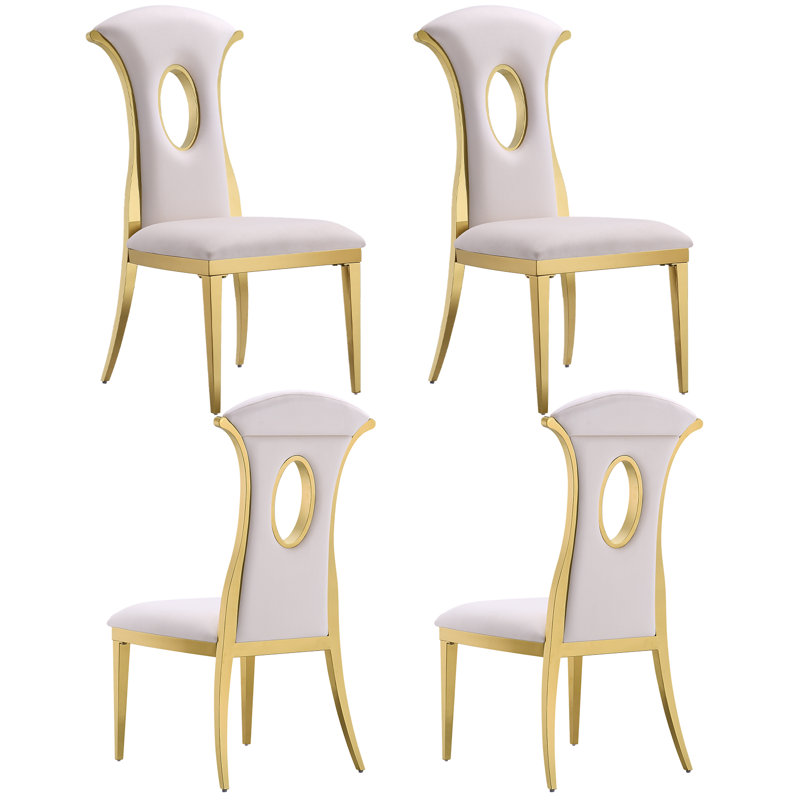 Chaises de salle à manger, ensemble de 4 chaises de salle à manger blanches et dorées avec pieds dorés, chaises de cuisine et de salle à manger à haut dossier