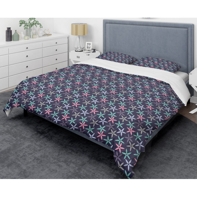 Ensemble de housse de couette abstrait fleur abstraite Mid-Century, Housse simple et 1 taie décorative