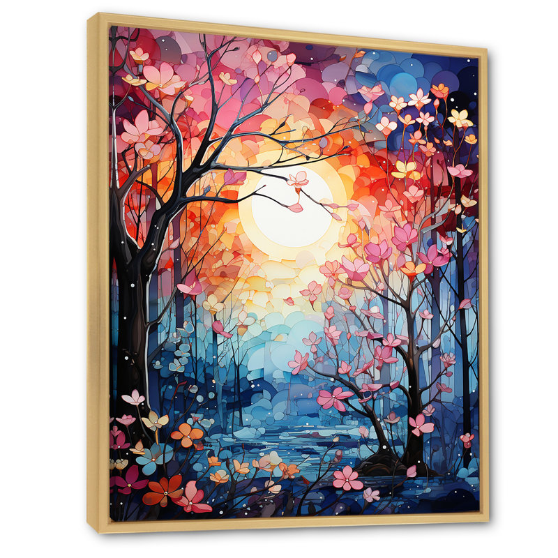 Toile mauve et rose II sur toile, Cadre naturel flottant, H 32 po x l 16 po x P 1 po