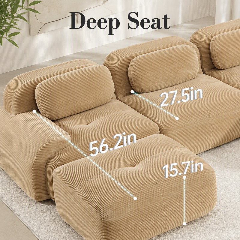 Canapé modulaire en forme de U avec tissu en velours côtelé de qualité supérieure, sans assemblage, conception antidérapante, accoudoirs courbés extra-larges pour animaux de compagnie, éponge à haute résilience 32D, chameau