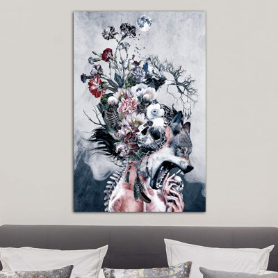 Wolf and Skulls 1 Piece Wrapped Canvas Wall Art