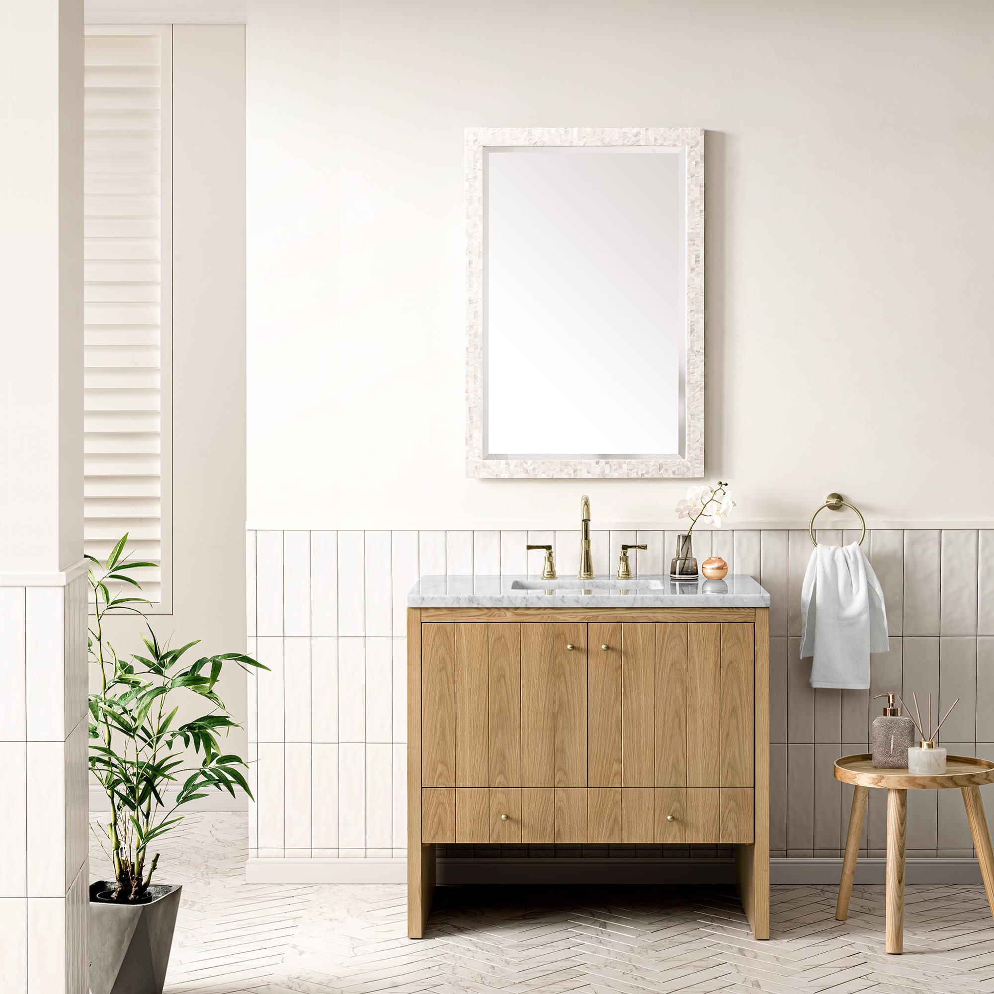 Hudson 36'' Single Bathroom Vanity, Mid-Century Walnut, Light Natural Oak, 8" Widespread