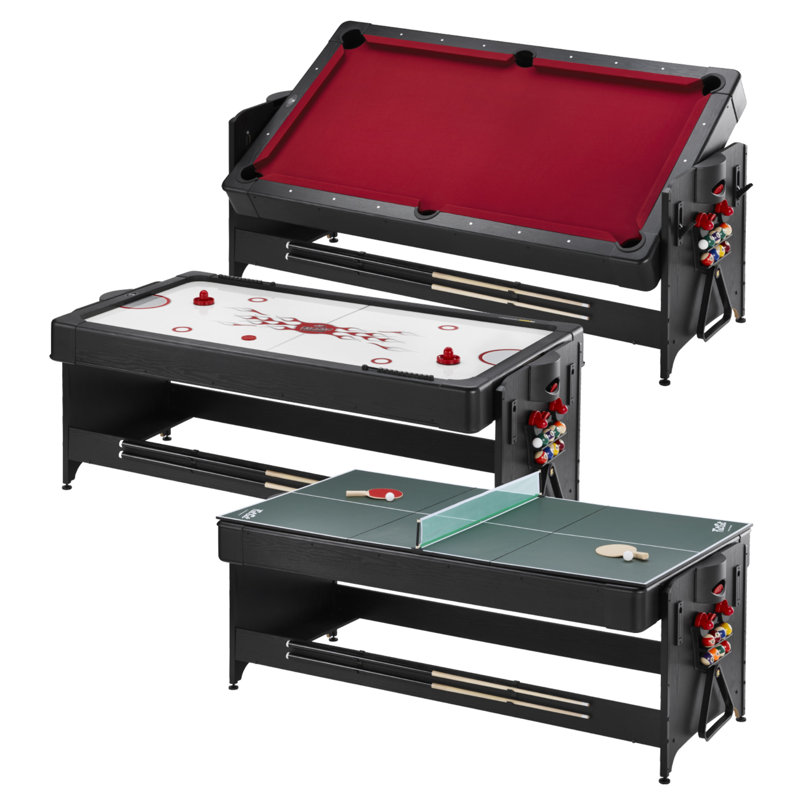 Red 7-Foot 3-in-1 Multi-Game Table with Rotation