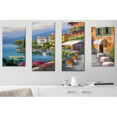 " Seaside Bistro Cafe " by Sung Kim 4 - Pieces Painting Print