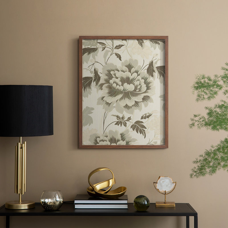 Reproduction florale rétro encadrée XXIII - bois massif, H 21 po x l 17 po, Noyer
