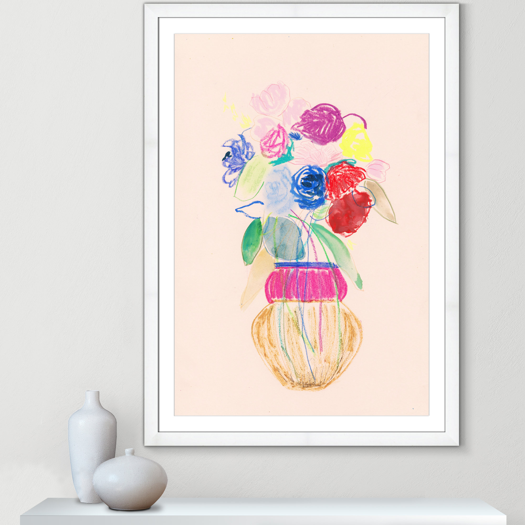 Simple Floral II Print by Bea Dina, White Single Picture Framed Paper, White, 49" H x 35" W x 1.25" D