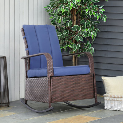 Outdoor Recliner Rocking Chair With Adjustable Back And Foot Rest, Soft Cushion For Backyard, Porch, Garden, Blue Patio Features, Construction, Cushions Backyard Use