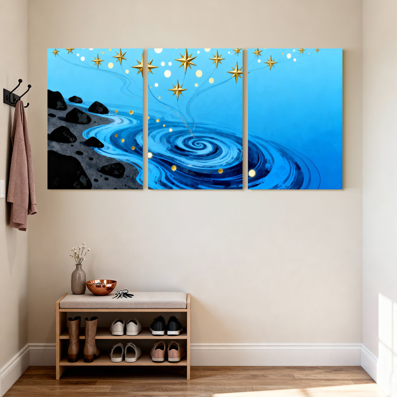 Ensemble de 3 impressions sur toile Blue Water Spiral, H 30 po x l 60 po