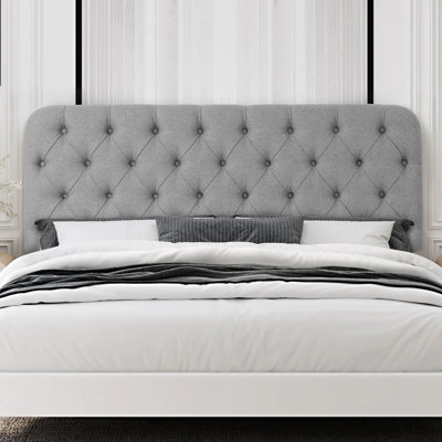 Button Tufted Upholstered Headboard Adjustable Height