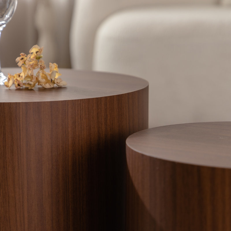 Round Wooden Nesting Coffee Table, Walnut