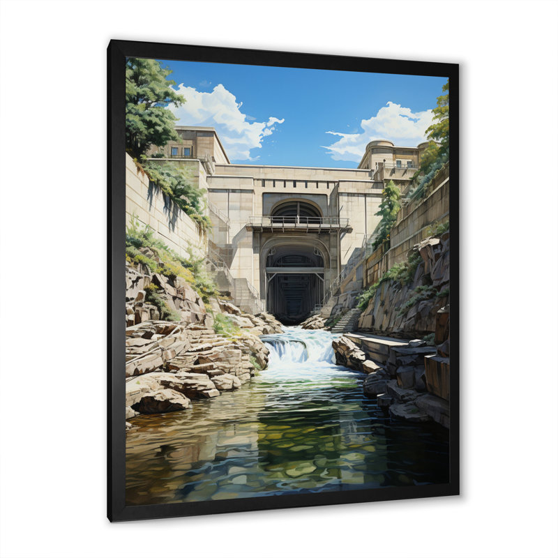 Barrage, structure, symétrie architecturale - décor mural de paysages urbains, H 40 po x l 30 po x P 1,5 po, Cadre photo noir