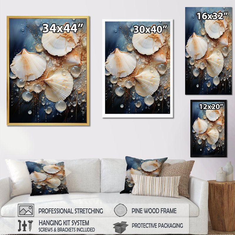 «Ethereal Marine Clams», reproduction sur toile, H 20 po x l 12 po x P 1 po, Cadre naturel flottant