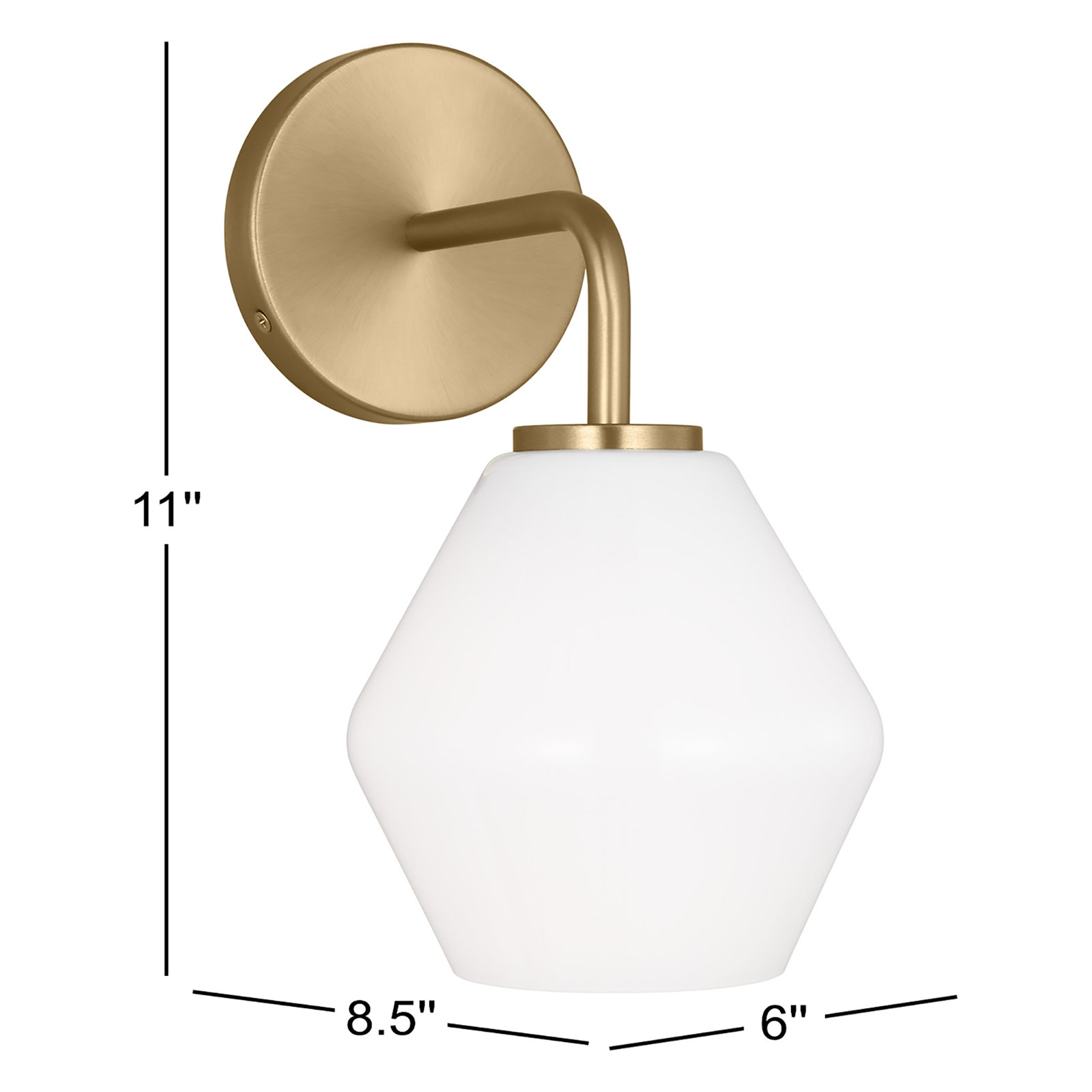 Rooks Single Light Glass Dimmable Armed Sconce, Satin Brass, White