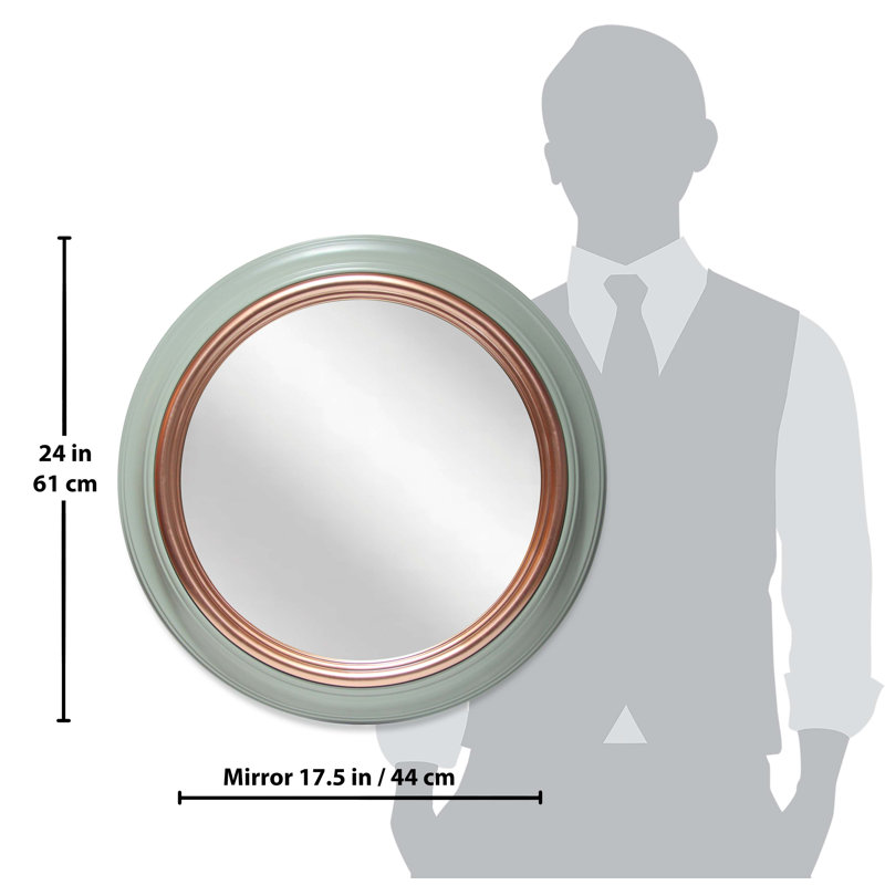 Ornate Sage Green and Gold Round 24-Inch Wall Mirror