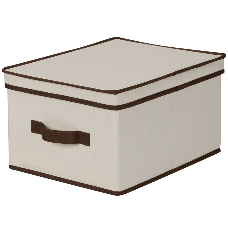 LargeStorageBoxwithLidSoftPoly-CottonCanvaswithReinforcedFrameGenerousStorageCapacityFully-RemovableLidFrontHandleVersatileFoldableandStackablewithCoffeeTrim
