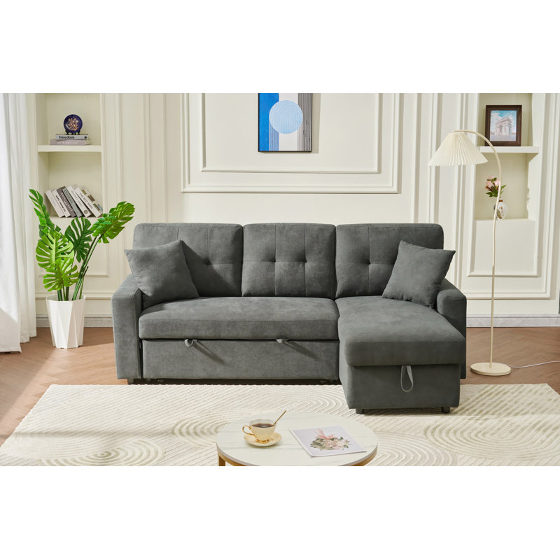 Canapé-lit modulaire en L avec canapé USB et port USB, canapé-lit réversible avec lit escamotable, méridienne avec rangement, canapé-lit pour salon