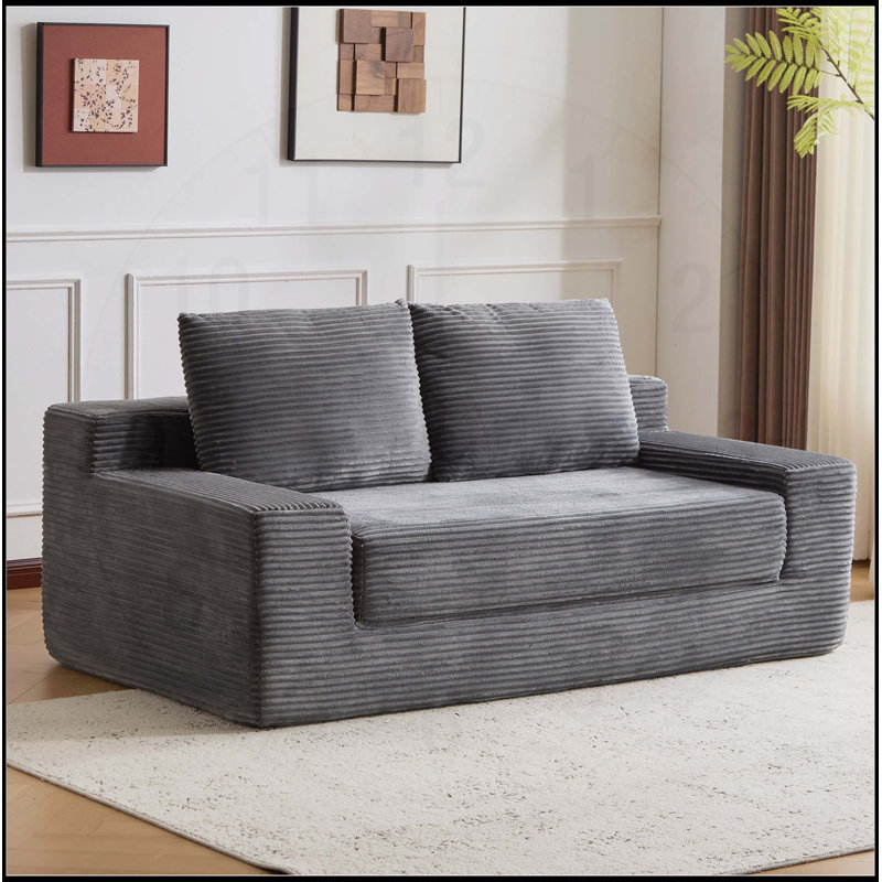Canapé-lit confortable à assise profonde, petit canapé en velours côtelé moderne pour le salon et la chambre à coucher, coussin réversible avec coussins, sans assemblage requis, gris foncé