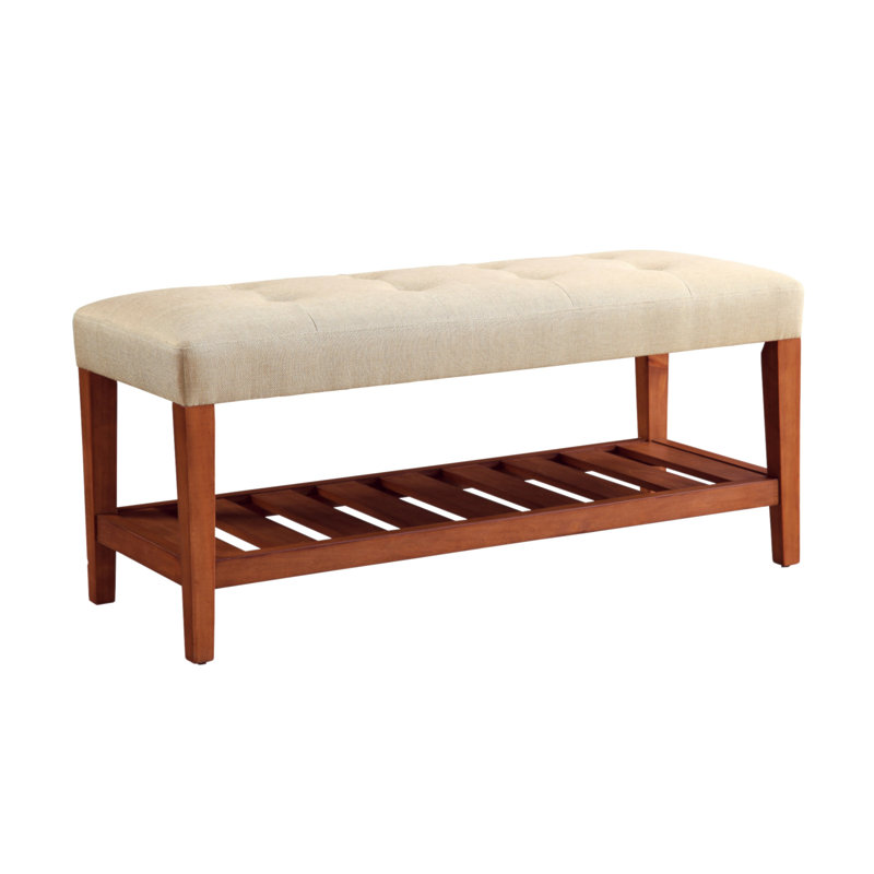 Charla Beige Fabric & Oak Finish Bench, Beige