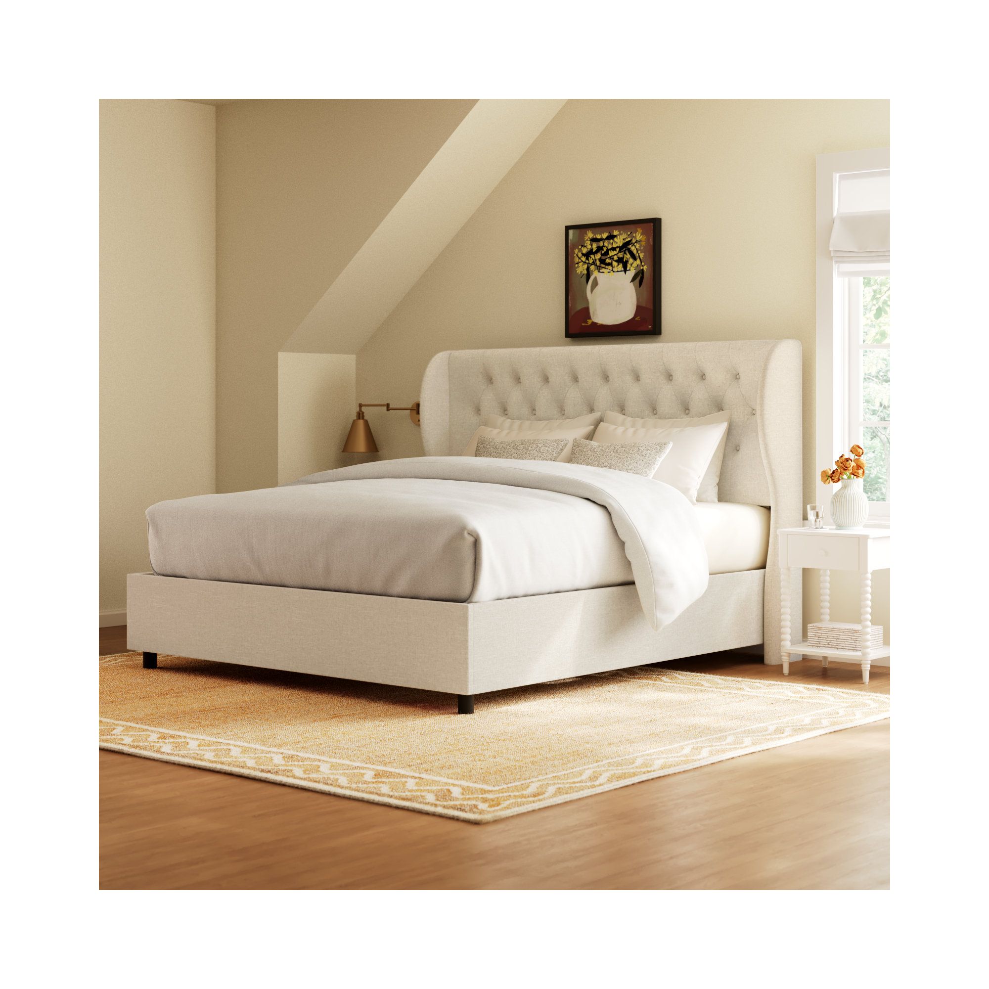 Tomey Upholstered Wingback Bed, Classic Talc Linen, King
