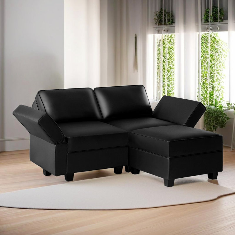 Shealene Convertible Sectional Sofa with Chaise L Shaped Sofa Couch Modular Sofa with Storage, Black Air Leather