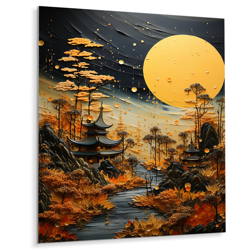 «Golden Japon Zen Garden Moonlight I» sur métal, H 32 po x l 16 po x P 1 po