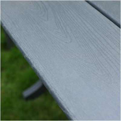 HDPE Patio Dining Family Table, coffee table, outdoor table for 4-6 People with Umbrella Hole for Backyard, Garden, Pool, Grey