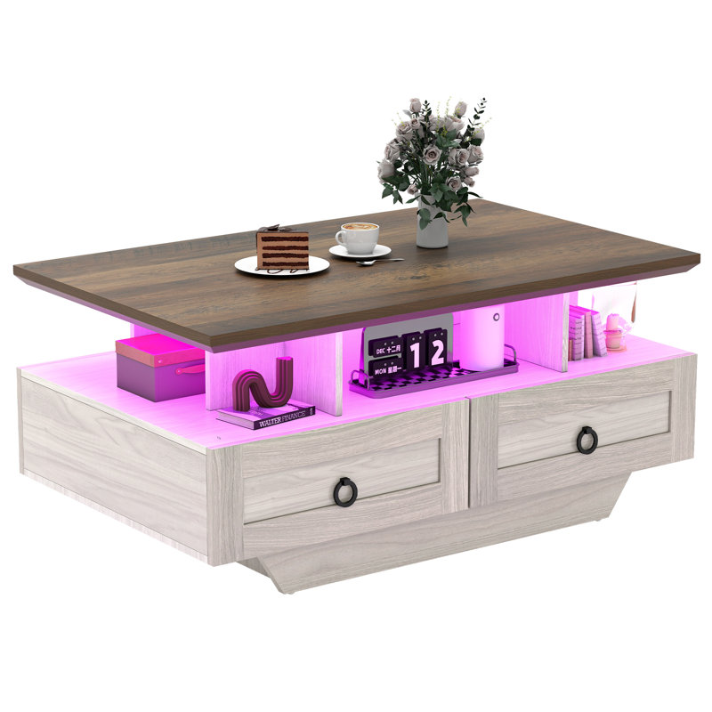  Table basse à 4 tiroirs à DEL Modern Farm, Brun / blanc délavé