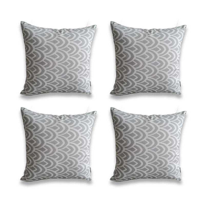 Ensemble de 4 taies décoratives imprimées sur base blanche avec insertions (ensemble de 4), Bleu / blanc