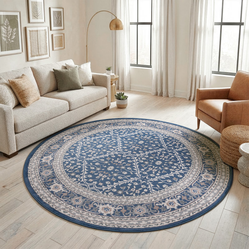 Tapis oriental bleu marine Wealden, Rond 7 pi 10 po