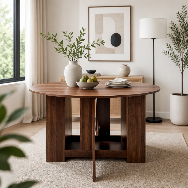 Round Drop Leaf Folding Dining Table