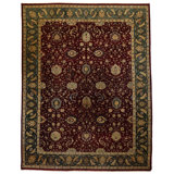 Oriental Hand-Knotted Wool Burgundy/Green/Ivory Area Rug