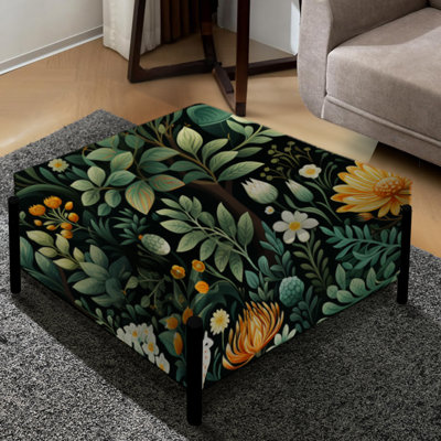 Botanical Cartoon Jungle Animal Print For Kids - Animal Print Large Square Ottoman