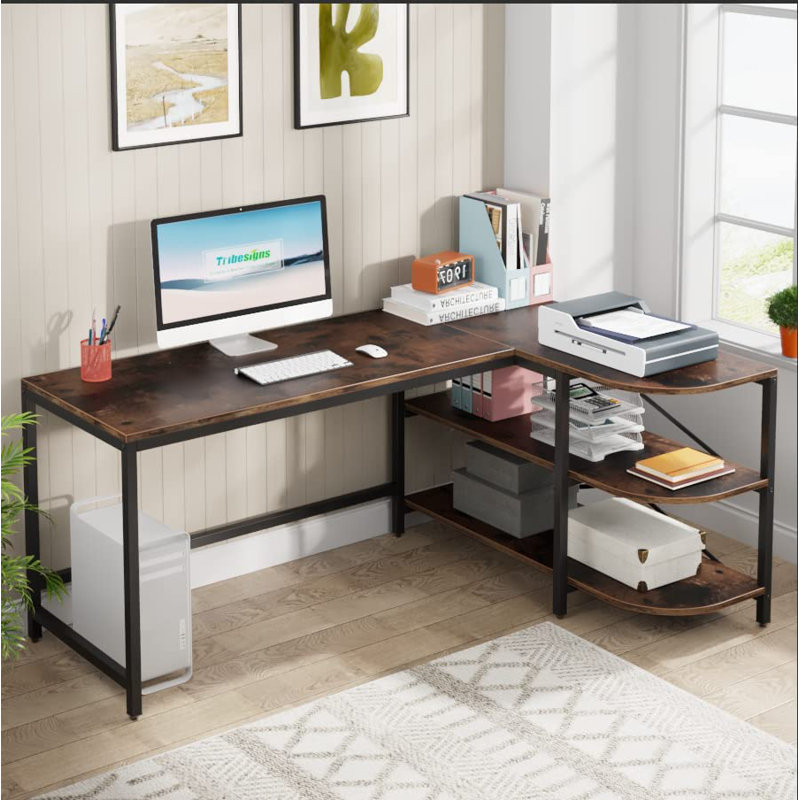 L-Shaped Metal Base Computer Desk