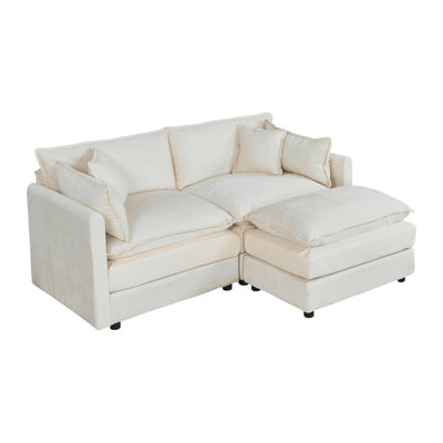 Modern Chenille Loveseat Sofa Couch With Ottoman