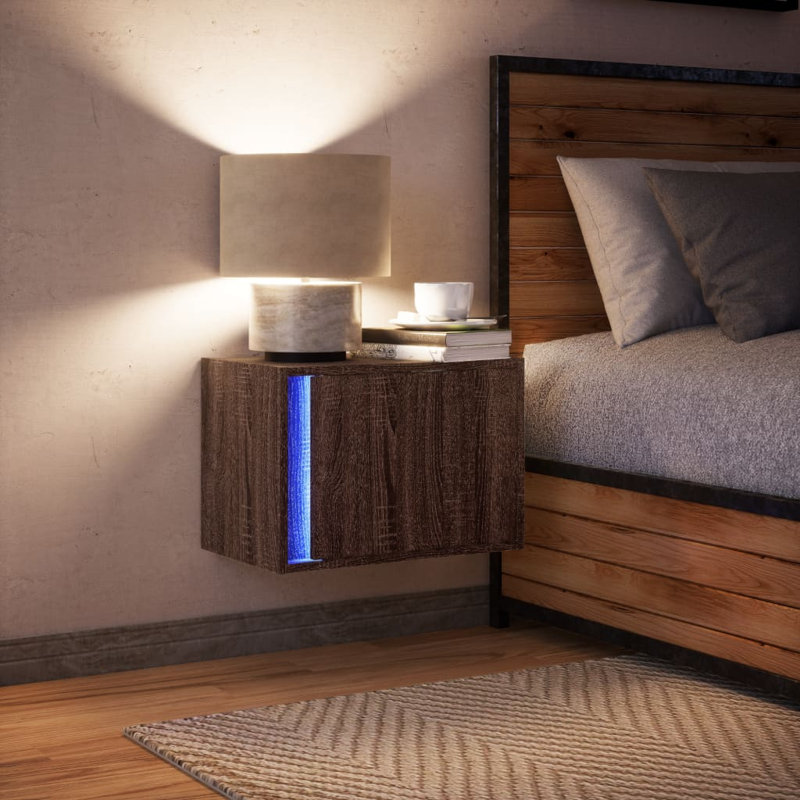 Daryana 50cm W Manufactured Wood Bedside Table, Brown Oak