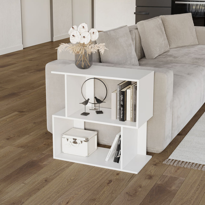 Sulmy Solid Wood Ladder Bookcase, (2 Shelves) 60cm H x 60cm W x 29cm D, White
