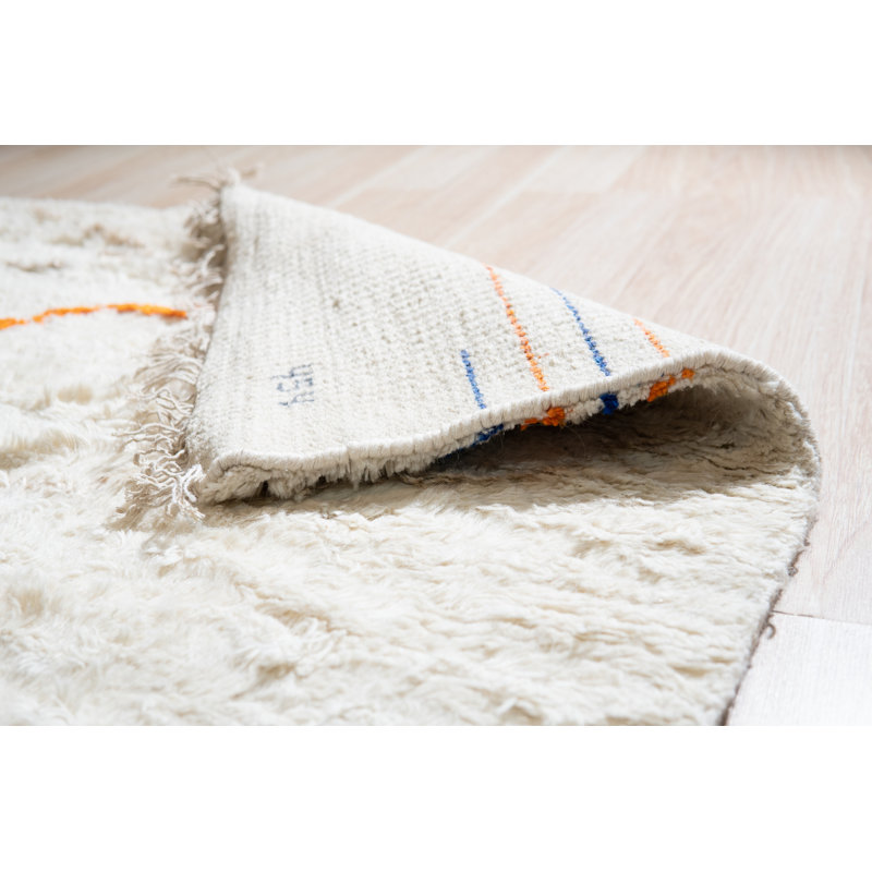 Tapis délicat beige en laine noué à la main marocain, Rectangle 6 pi x 9 pi