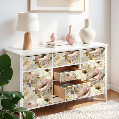 Papier peint auto-adhésif et amovible floral de luxe à feuille d'or dorée auto-adhésive 17,7 po x 118 po (45 x 300 cm)