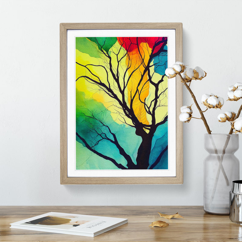 Vibrant Abstract Trees No.2 - Wall Art, 66cm H x 48cm W, Oak Framed Paper, White
