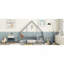 Lit simple en bois en forme de maison avec clôture, garde-corps, gris-1330042106