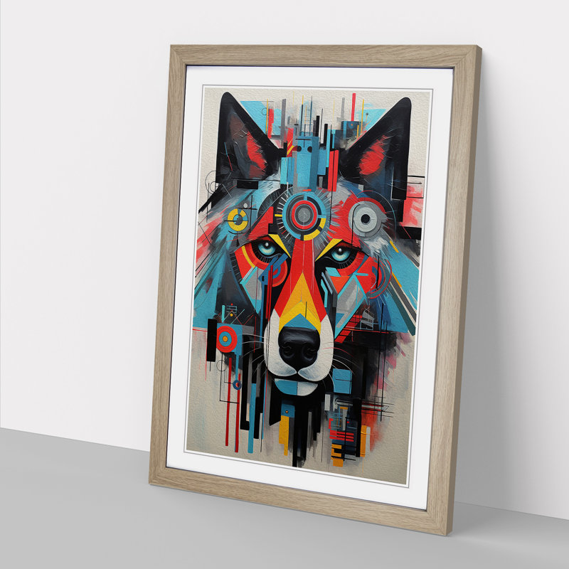 Wolf Constructivism No.2 - Single Picture Frame Print on Wood, 64cm H x 46cm W x 2cm D, Oak