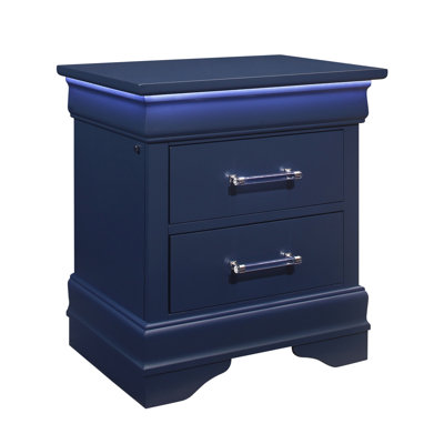 Table de chevet bleue avec DEL - Rangement spacieux, compartiments d'apparence transitionnelle et bois massif