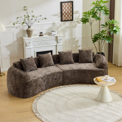 Brown Curved Compressed Sofa, Creative Nordic-Style Design For Living Room, Comfortable, Soft And Suitable For Multiple Scenarios