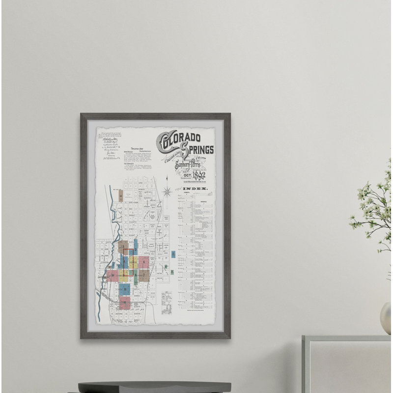 Colorado Springs Map - Reproduction d'art graphique sur papier encadré, H 36 po x l 24 po x P 1,5 po