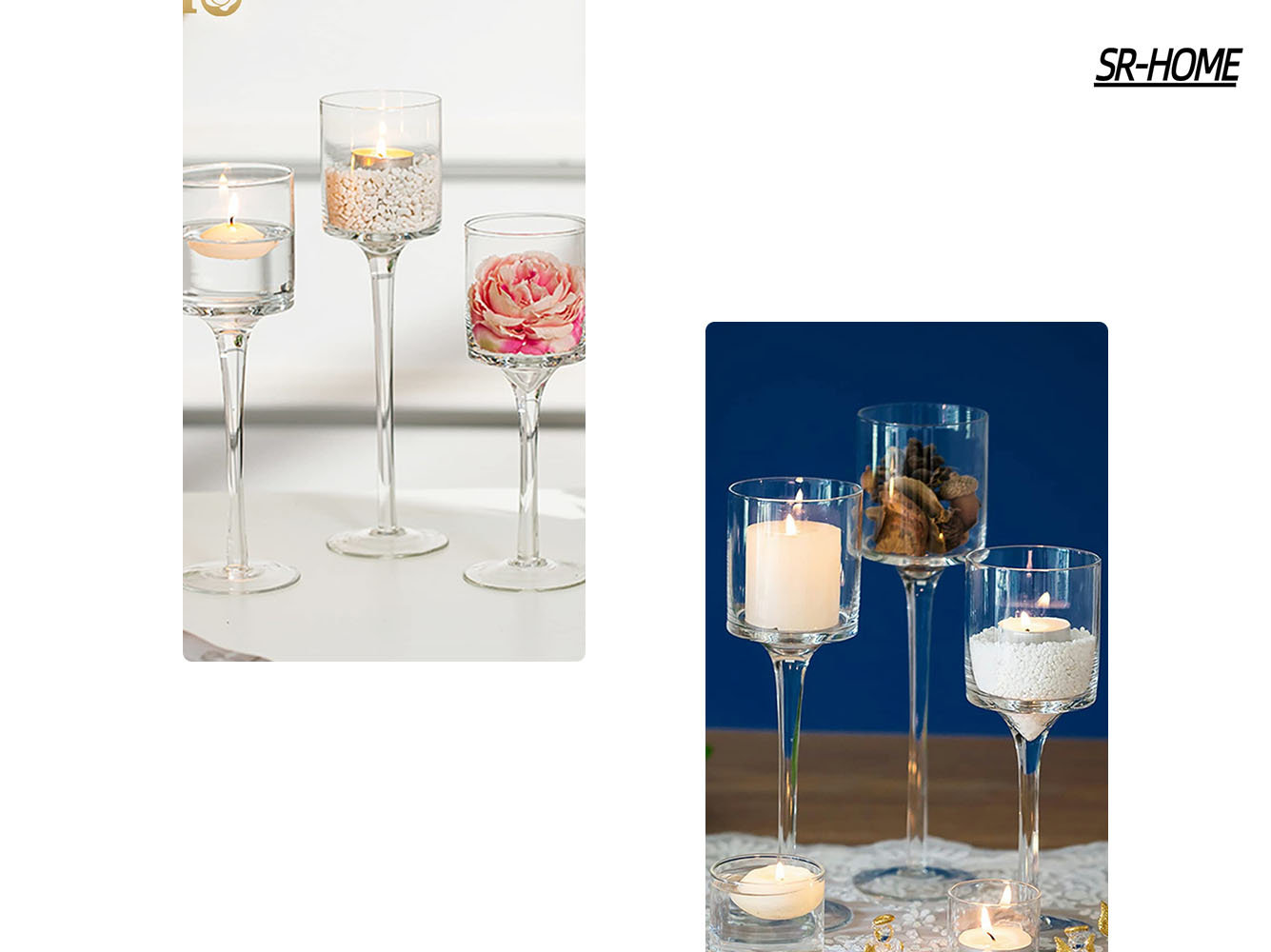 Set of 3 Elegant Long Stem Glass Candle Holder