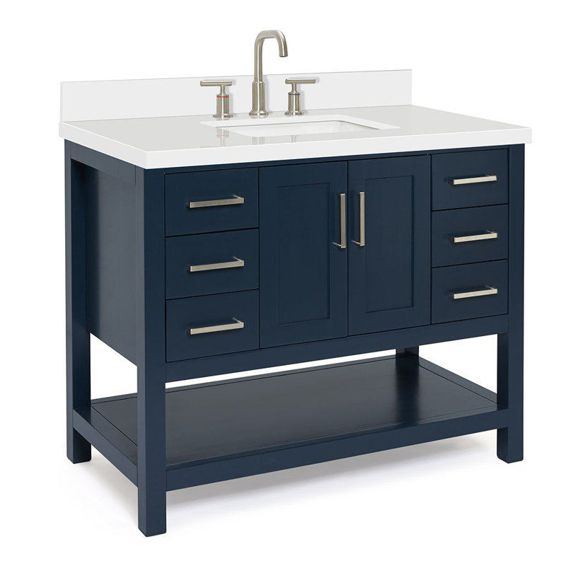 Meuble-lavabo simple 42 po ARIEL Moille, Bleu minuit, Rectangular