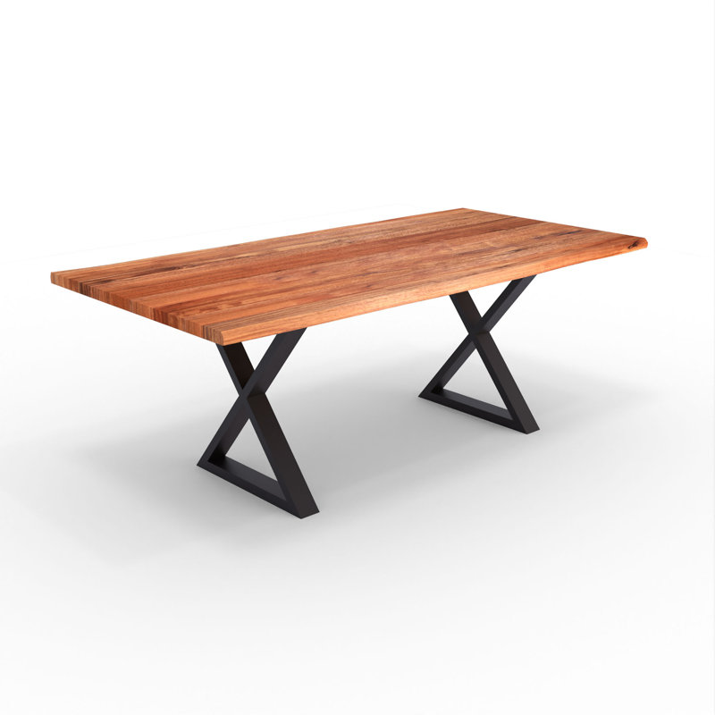 Hosteen Double Pedestal Live Edge Dining Table, Acacia, Black, 30" H x 80" W x 40" H