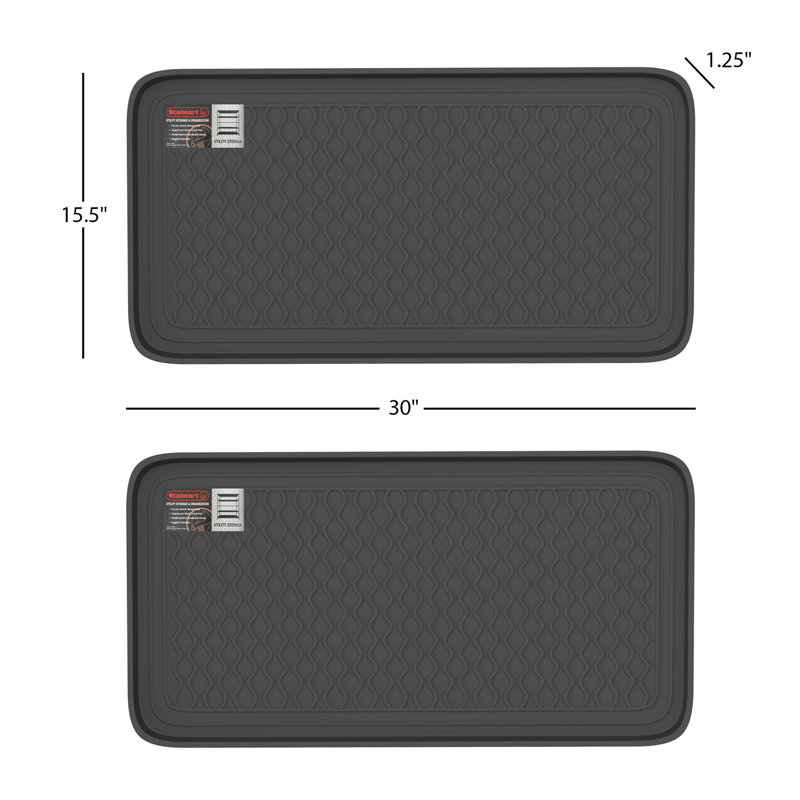 2-Pack All-Weather Boot Tray Set - Water-Resistant Plastic Utility Shoe Mat for Indoor/Outdoor Use, 15.5" W  x 30" L