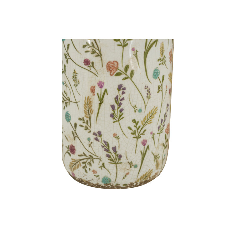 Vase cylindrique en céramique de 5,3 x 10,6 pouces orné de motifs floraux multicolores