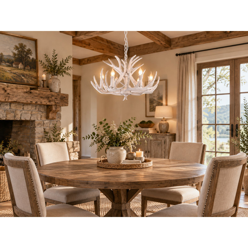 Brenton Eclectic 6 Light White Antler Chandelier
